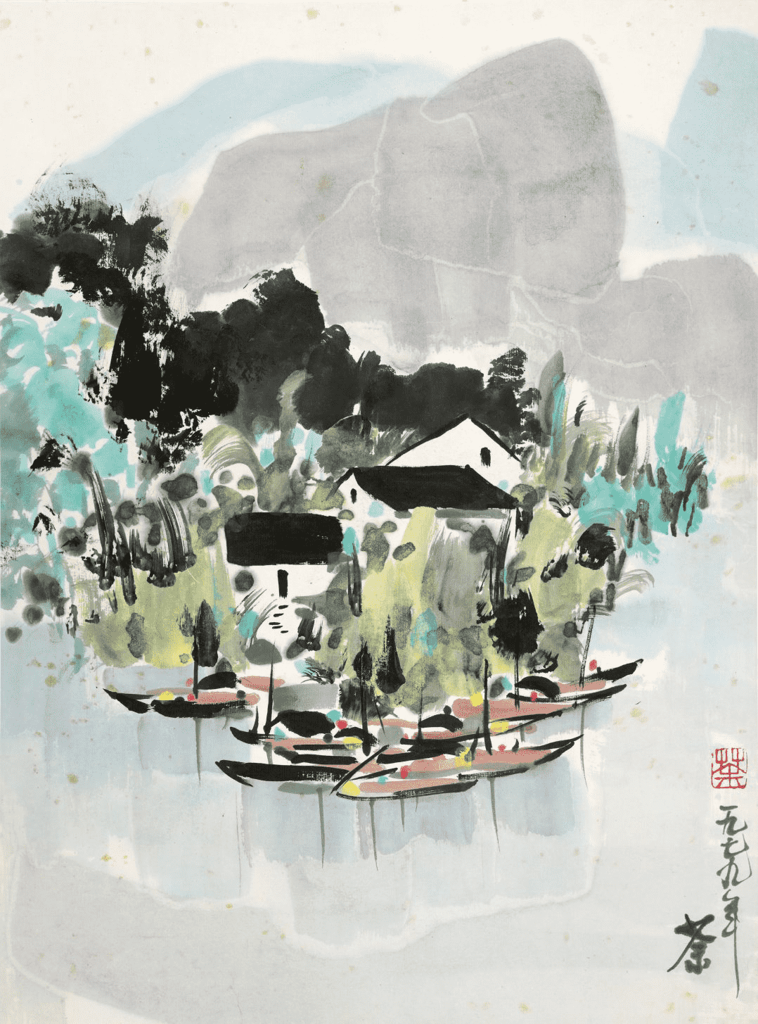 吴冠中(1919—2010)江村烟雨